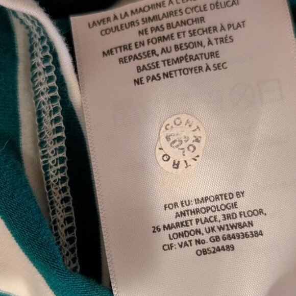 Anthropologie Little Yellow Button crochet shoulder green & white stripes  sz XL - Picture 9 of 9